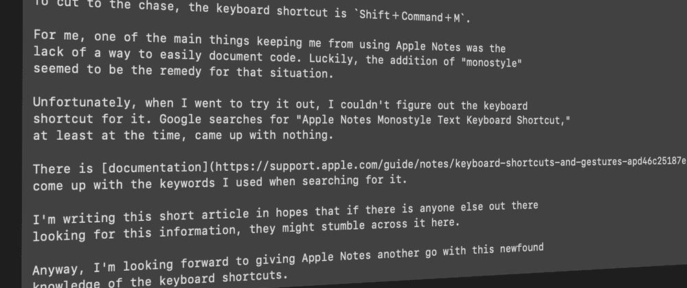 Apple Notes Monostyle Text Keyboard Shortcut